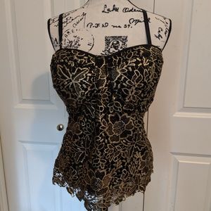 Sexy, Glam Black & Gold Lace Corset Tank